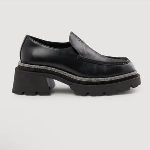 Sandro Black Leather Chunky Loafers with Rhinestone Trim